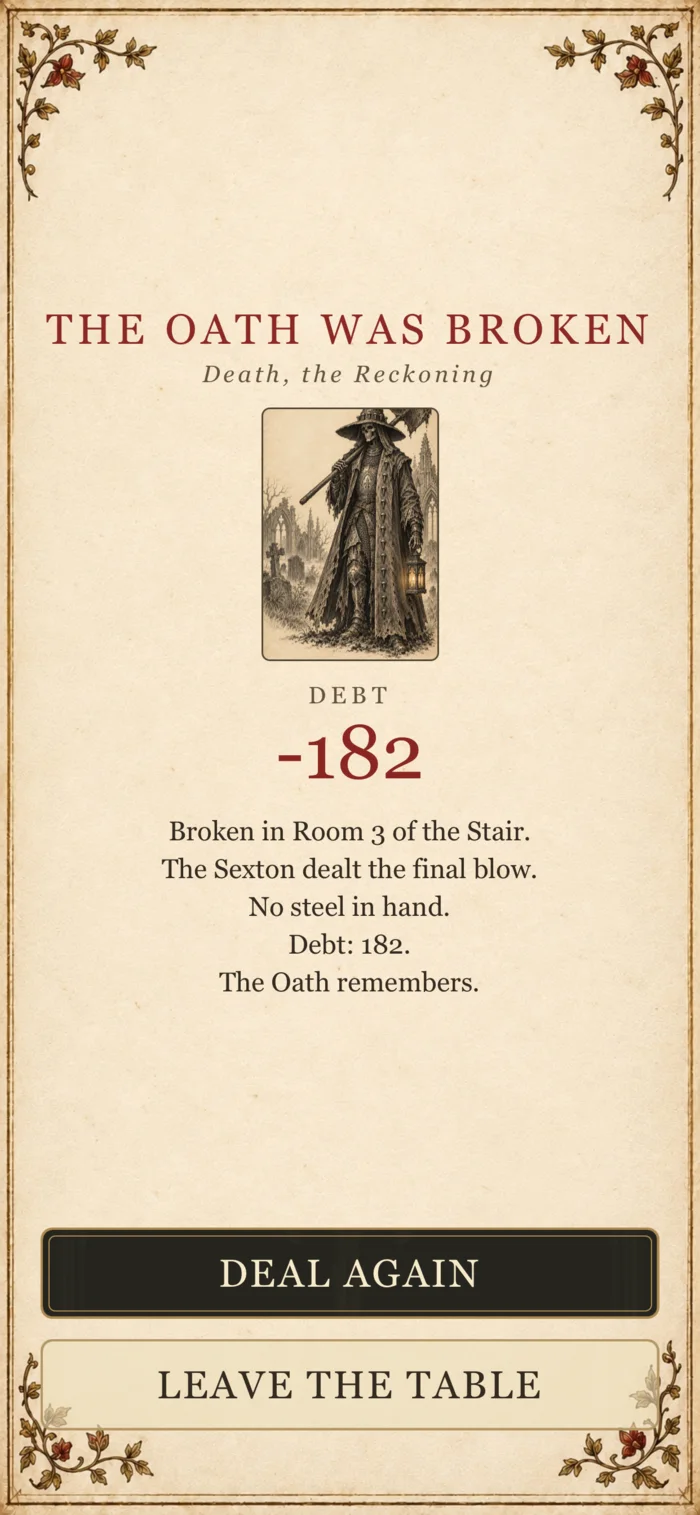 The Oath Was Broken outcome with a recorded debt