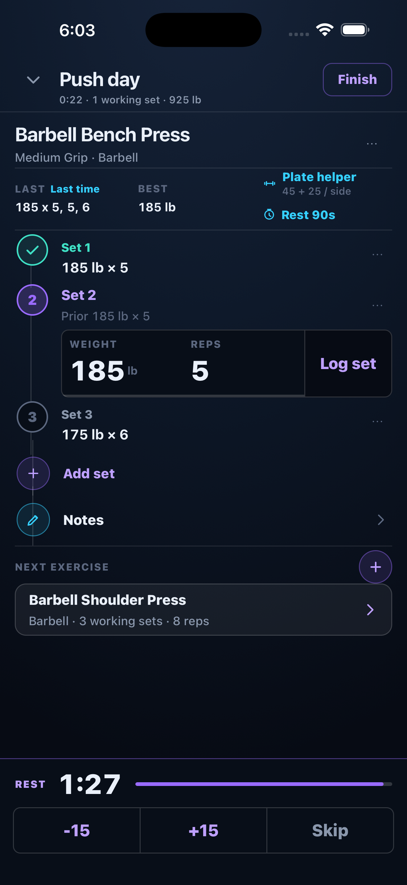 Set logger with weight and repetition controls