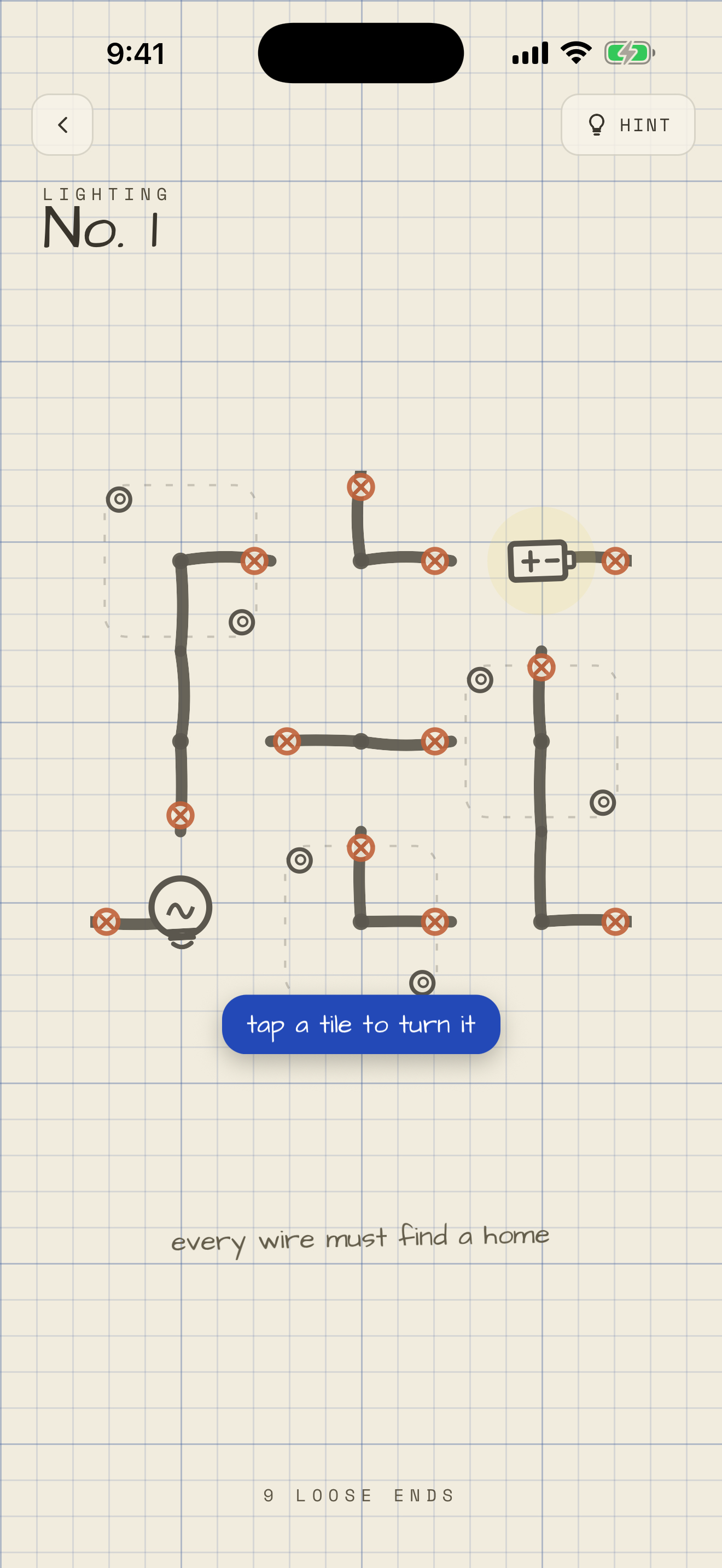 An unsolved Lighting circuit puzzle on cream graph paper