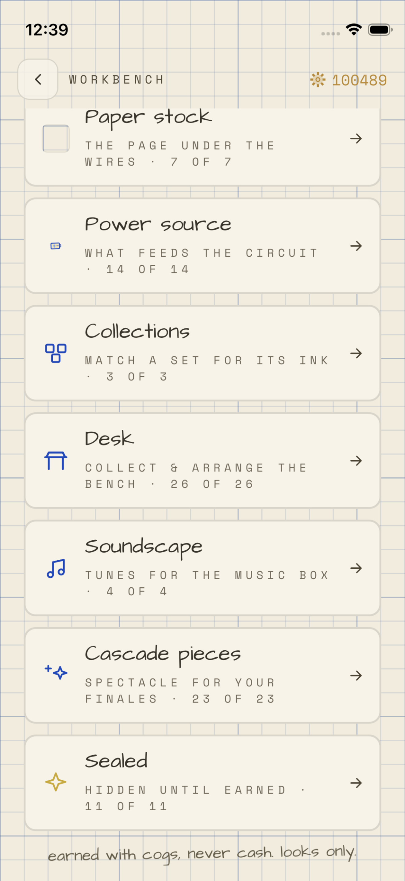 Workshop collections including paper, desk pieces, soundscapes, and cascade pieces